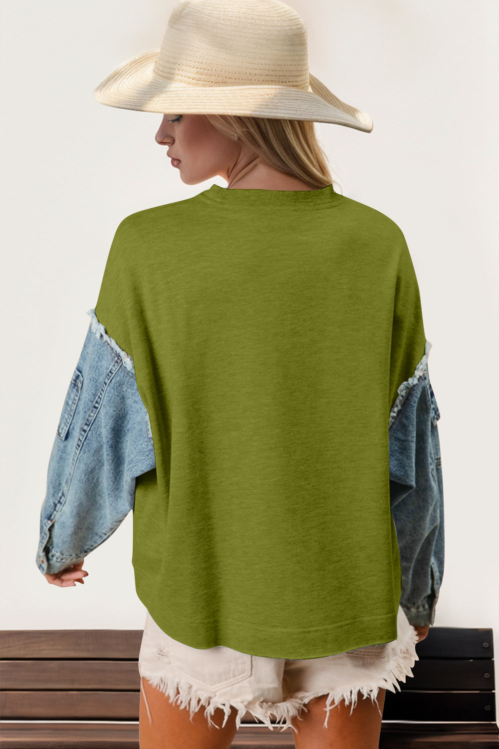 Double Take Raw Edge Star Contrast Sweatshirt