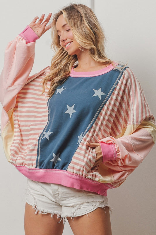 BiBi Stars and Stripes Round Neck Long Sleeve Top