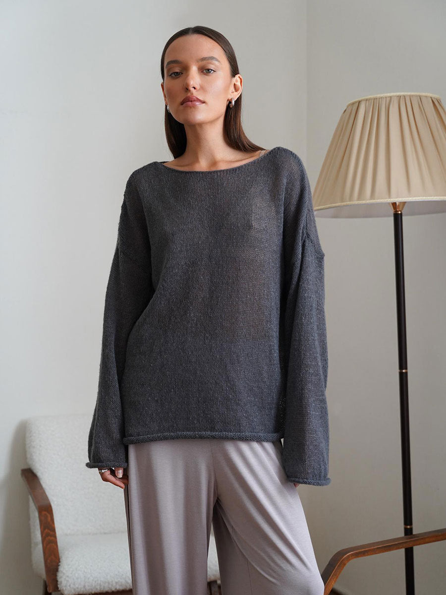 Round Neck Long Sleeve Knit Cover Up