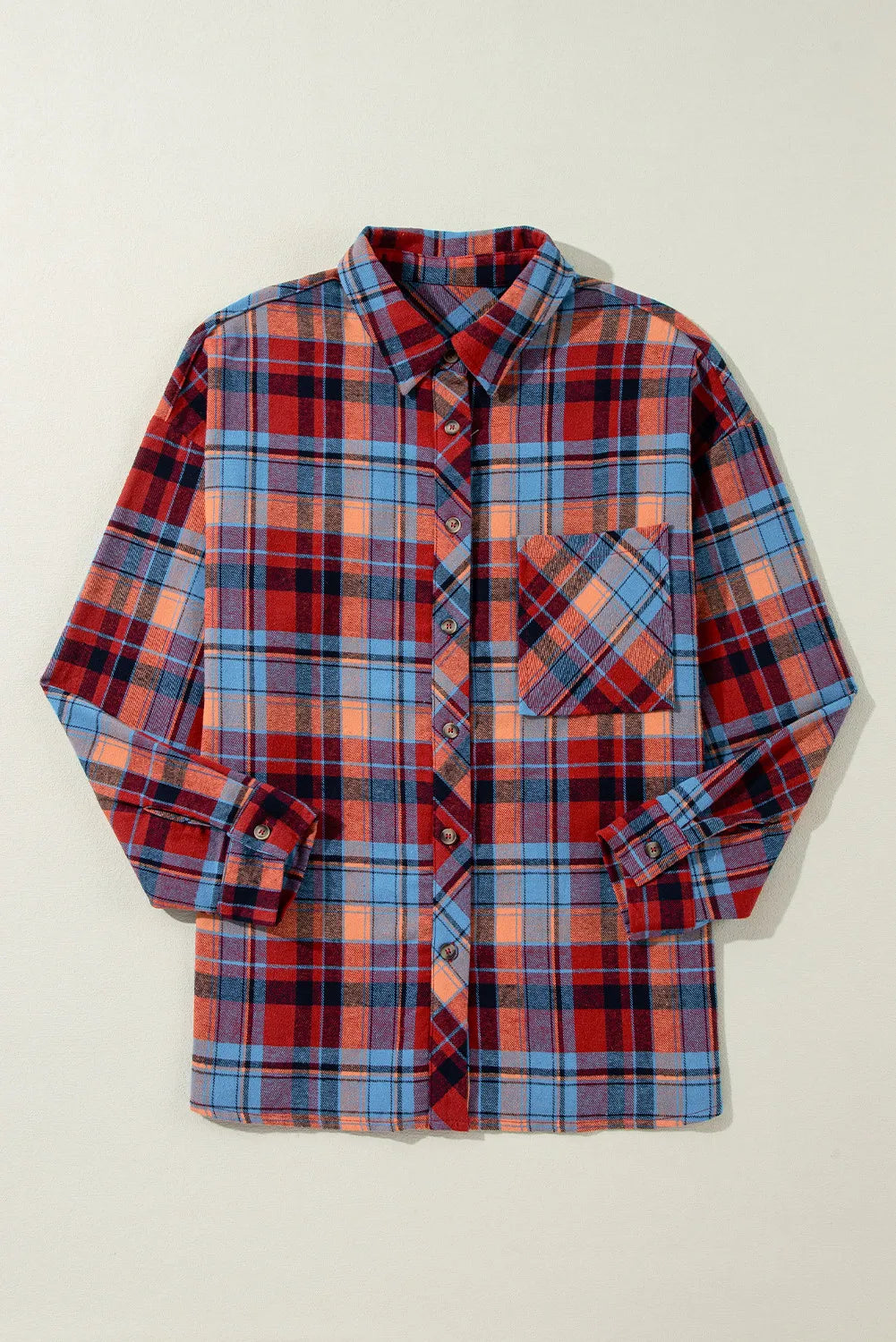 Plaid Collared Neck Long Sleeve Shirt