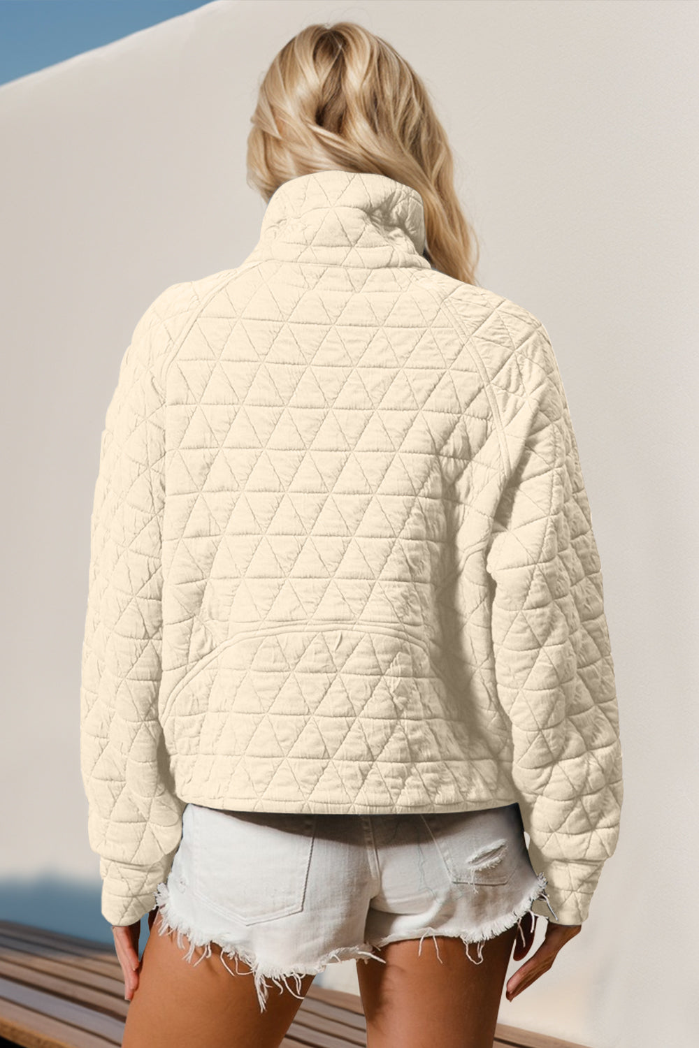 Double Take Half Zip Long Sleeve Quilted Sweatshirt with Pocket