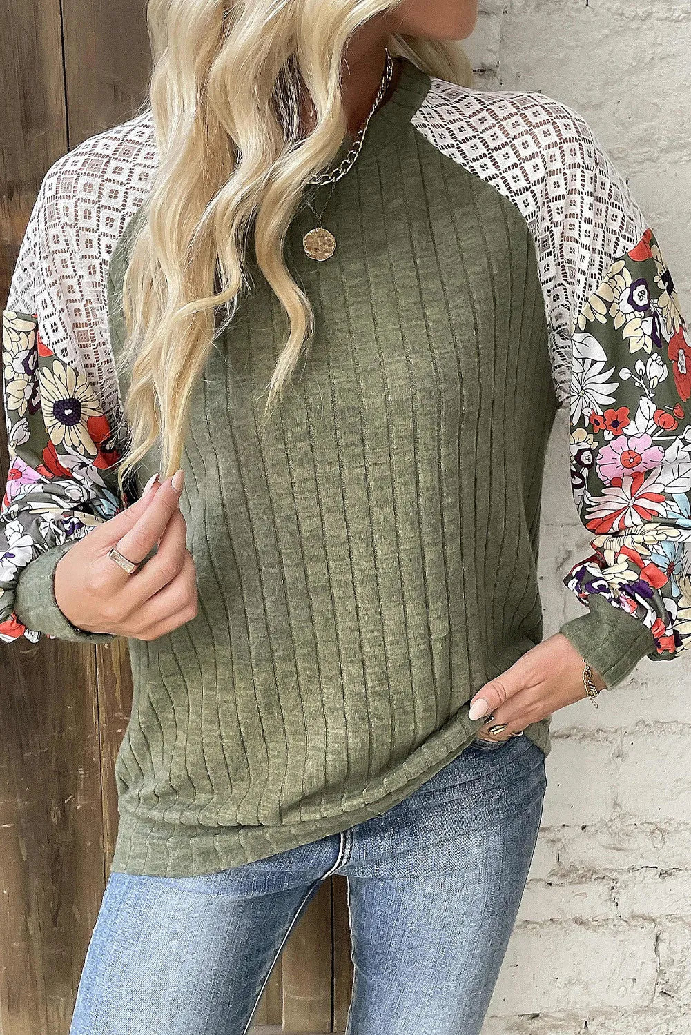 Printed Round Neck Long Sleeve Top