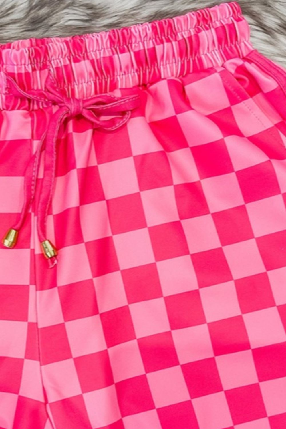 Drawstring Checkered Shorts with Pockets