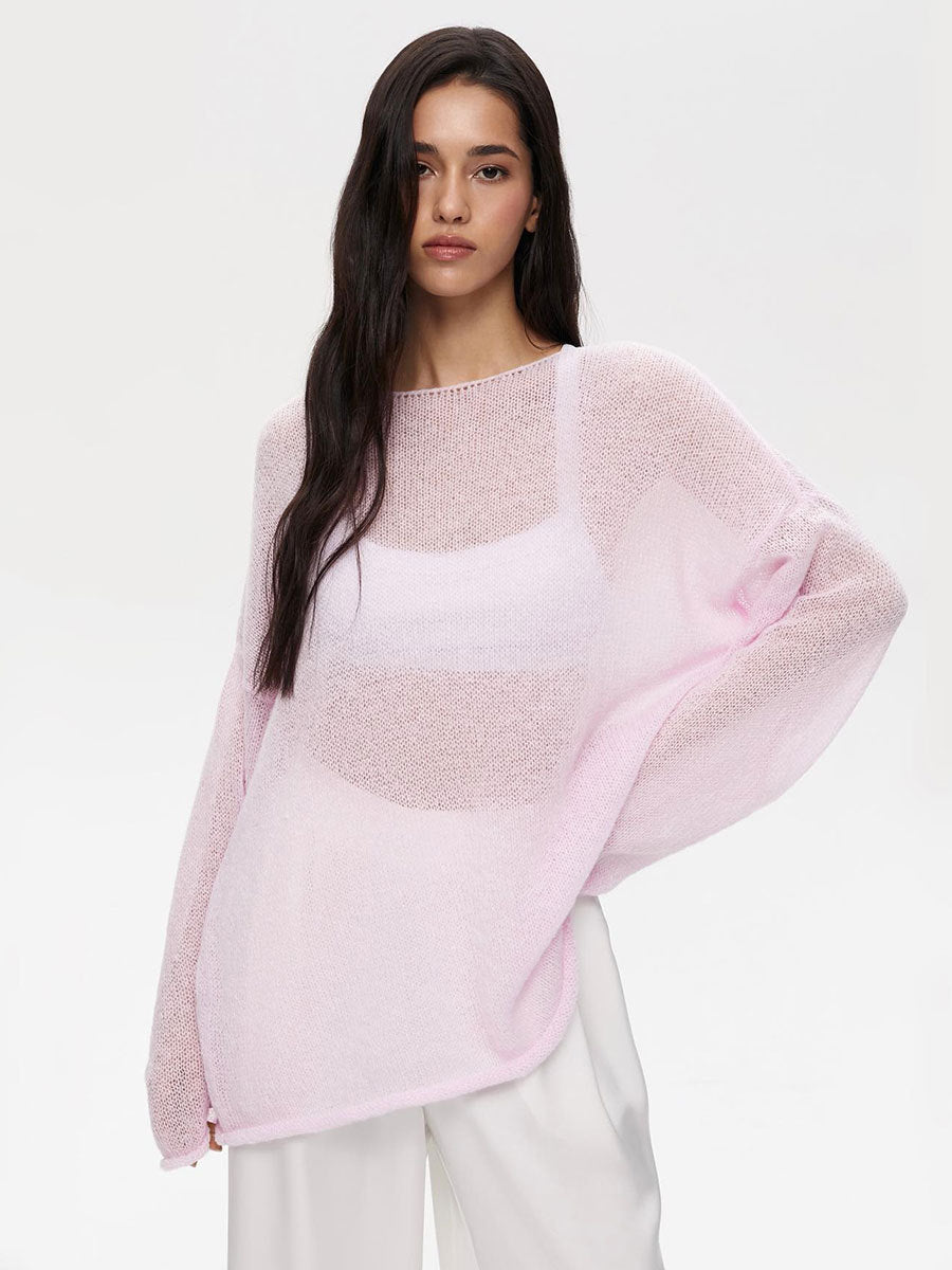 Round Neck Long Sleeve Knit Cover Up