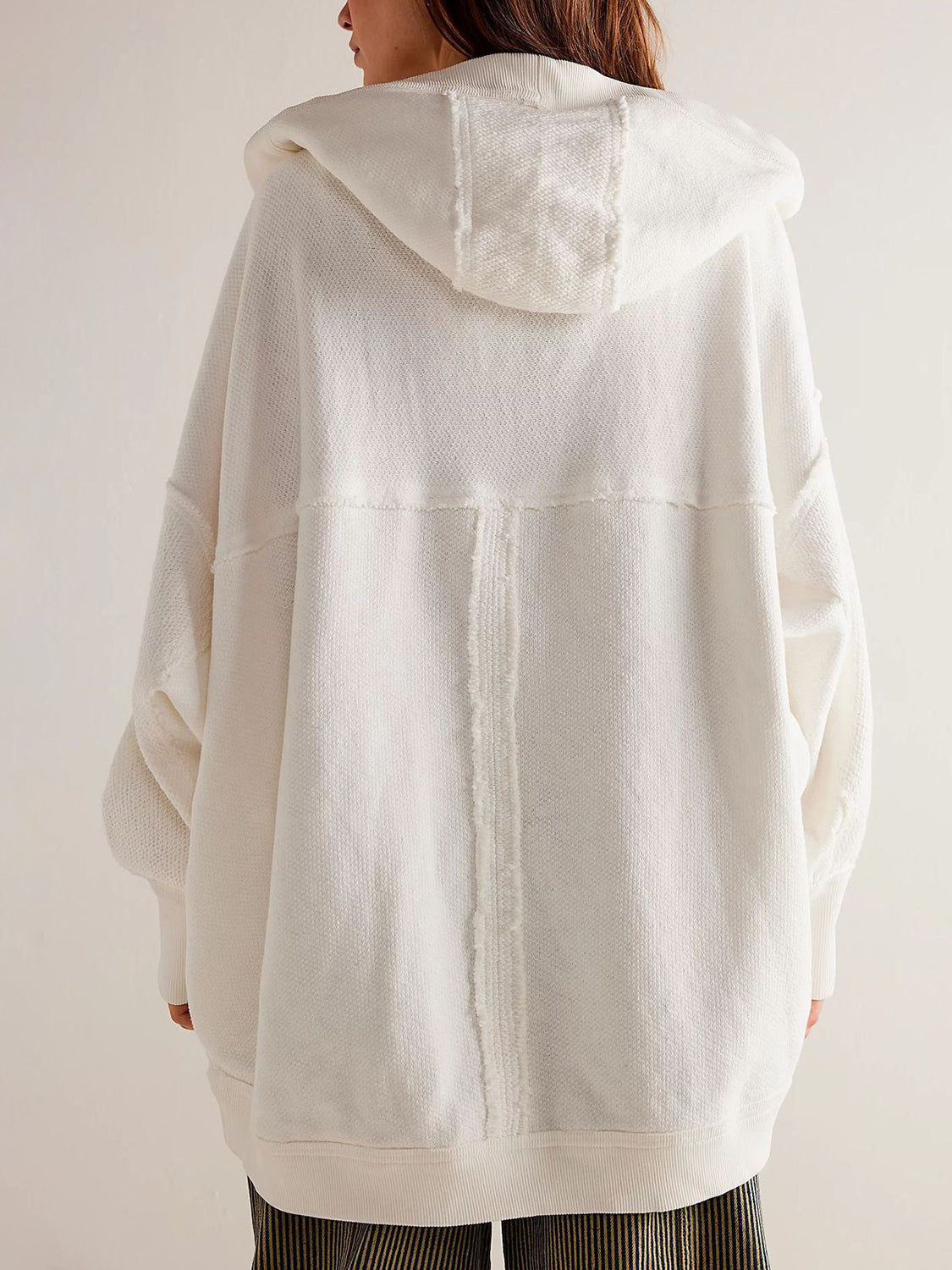 Exposed Seam Open Front Batwing Sleeve Hooded Cardigan