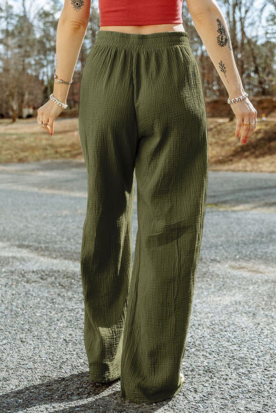 Texture Tied Wide Leg Pants