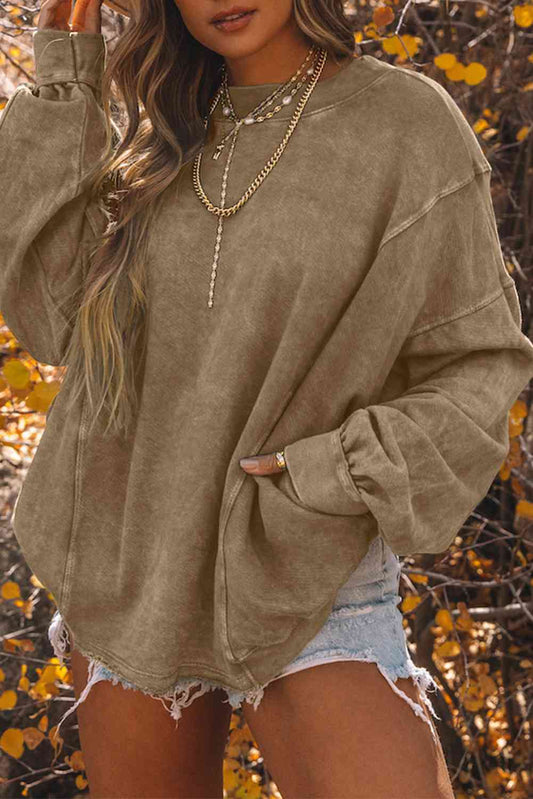 Twisted Plunge Neck Dropped Shoulder Sweatshirt