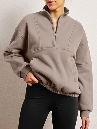 Half Zip Dropped Shoulder Sweatshirt