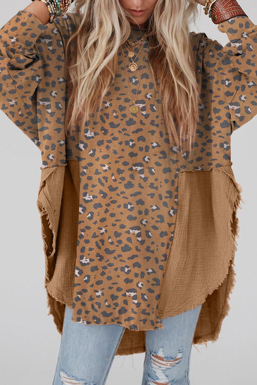 Textured Leopard Dropped Shoulder Blouse