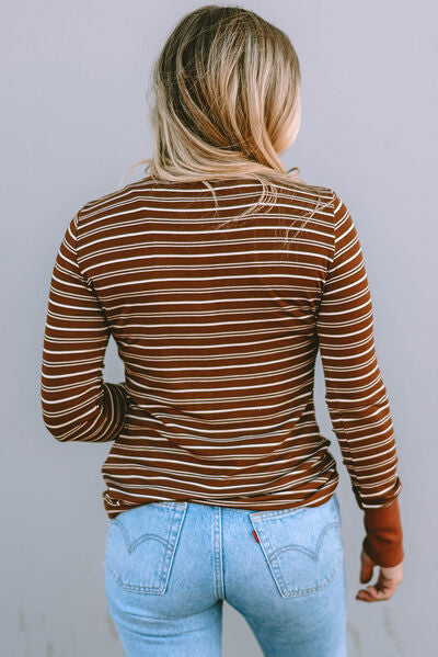 Striped Quarter Snap Long Sleeve T-Shirt