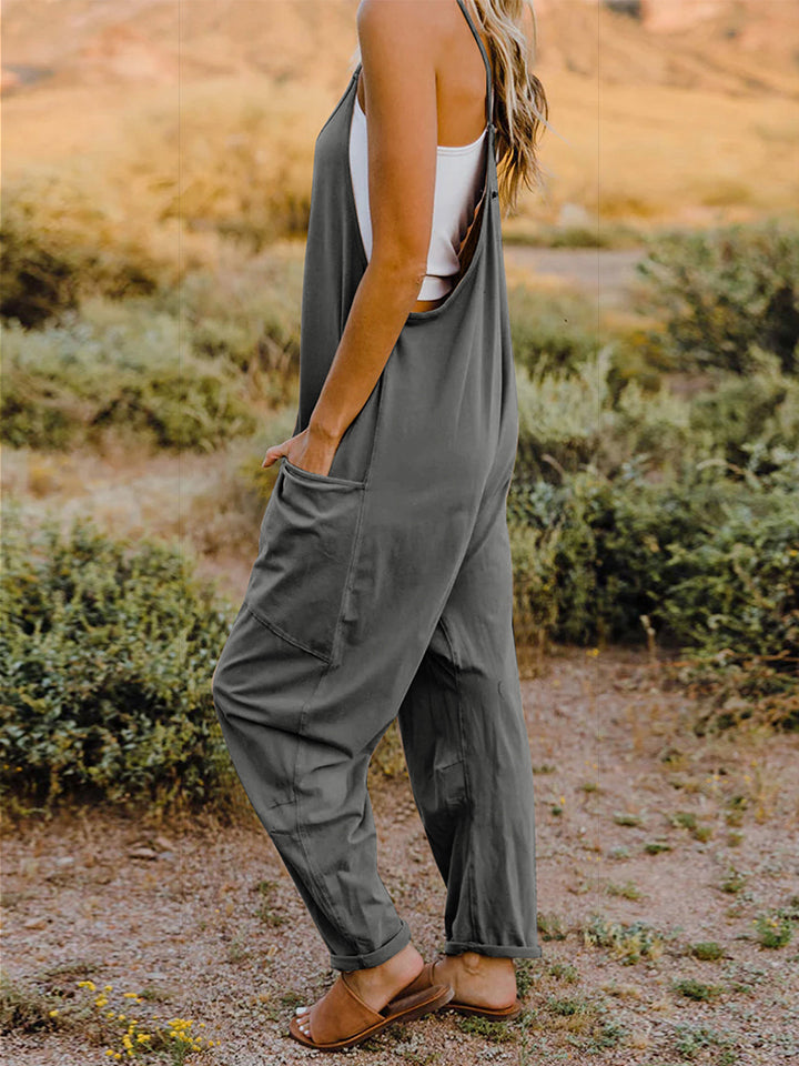 Double Take Full Size Sleeveless V-Neck Pocketed Jumpsuit